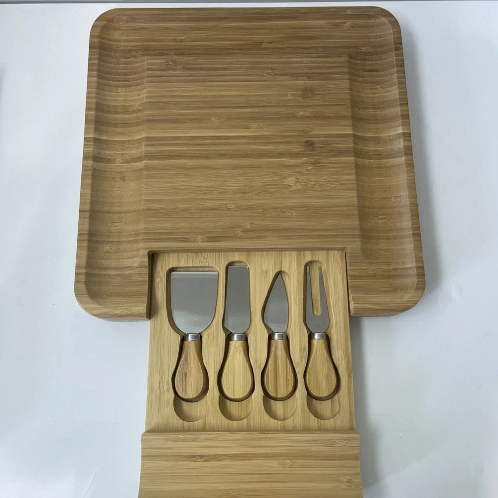 Heritage Products Charcuterie Board Bamboo 13in NEW Brown 4 Cheese Knives Drawer